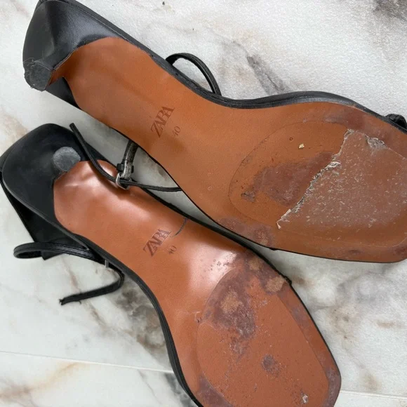 ZARA Black Minimal Ankle Strap Heels | Square Toe Kitten Heel Sandals | Size 40🖤 - Picture 13 of 15